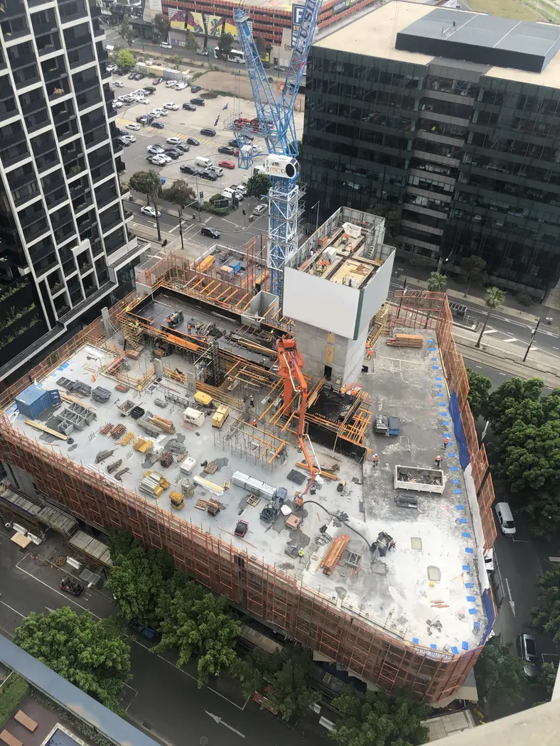 Aerial view of a high rise core under construction