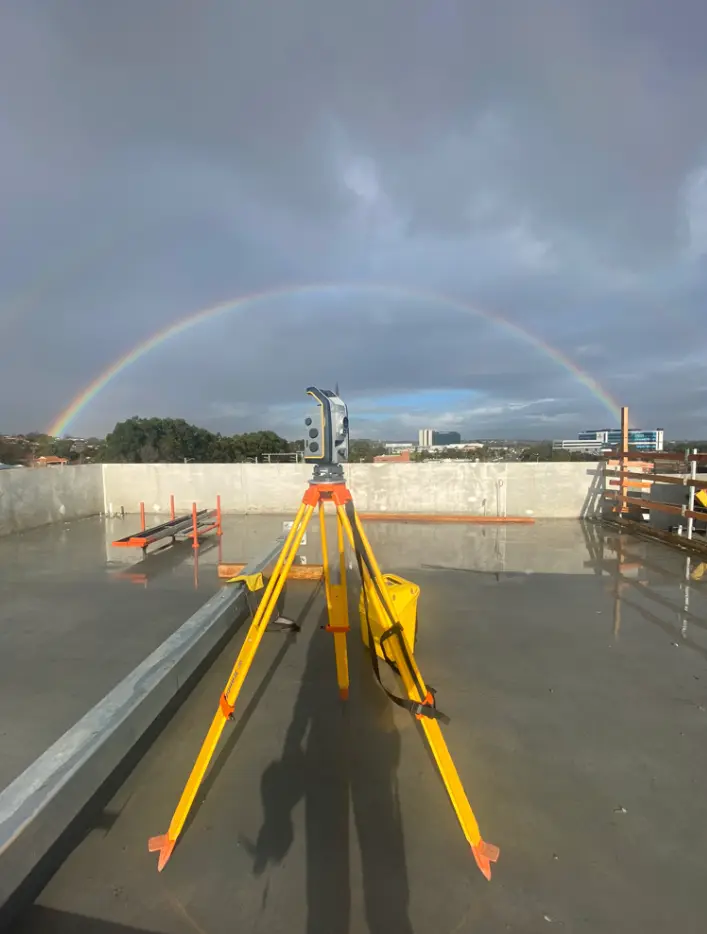 Survey equipment on a slab before a pour