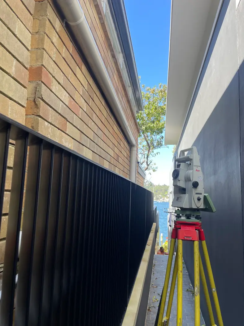 Commercial building facade being measured