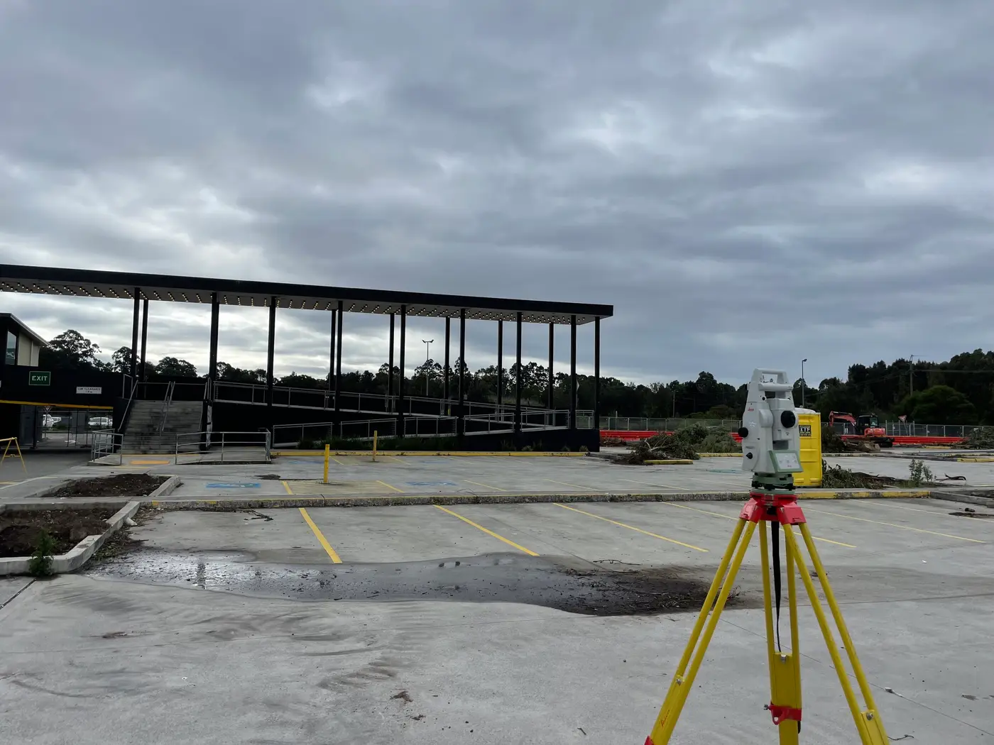 Landscape construction site being surveyed