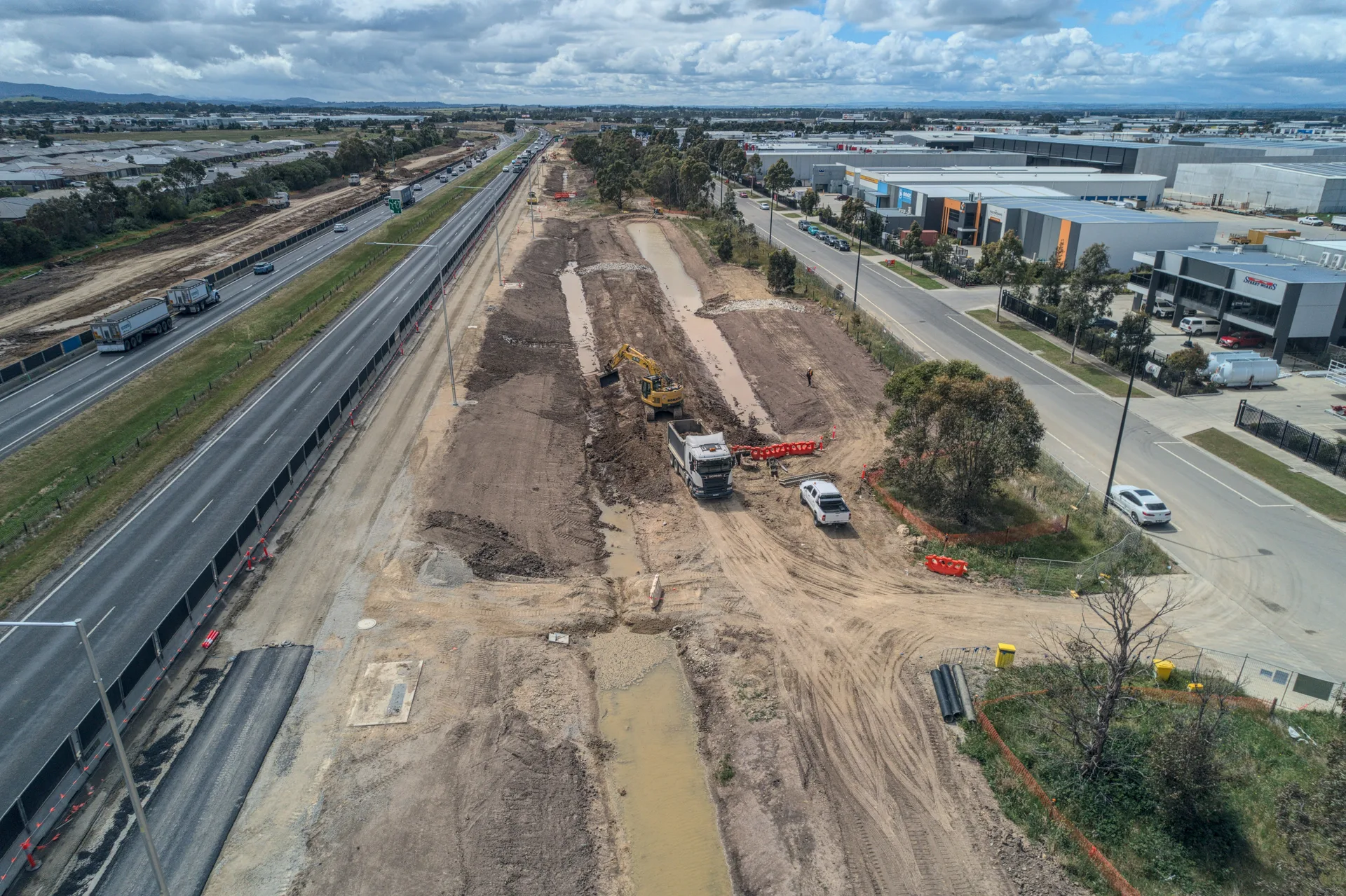 Aerial view of a road corridor under construction