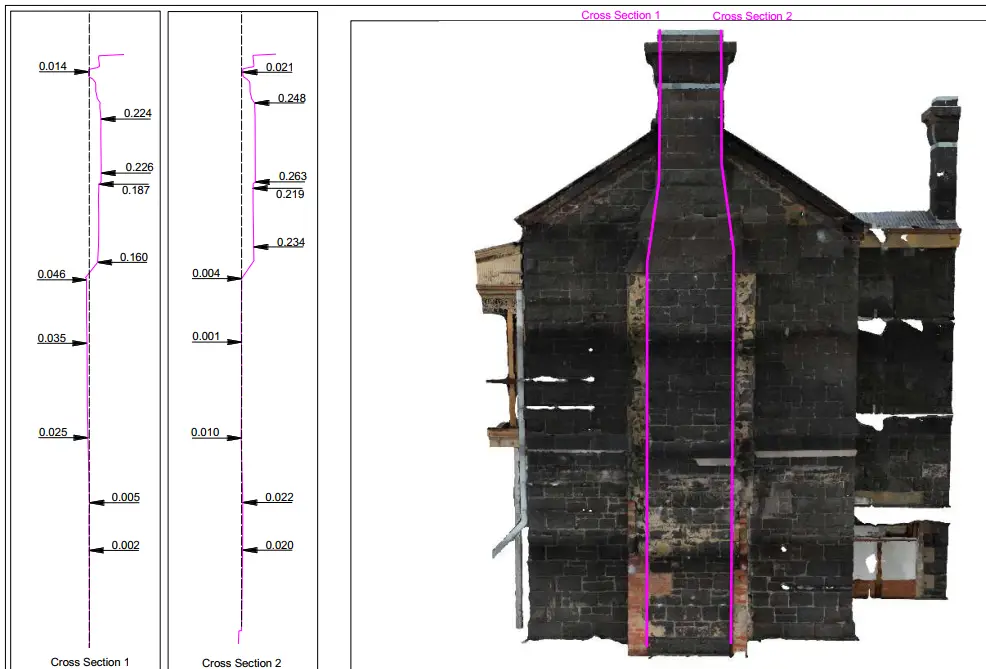 Scan and cross sections of a heritage chimney