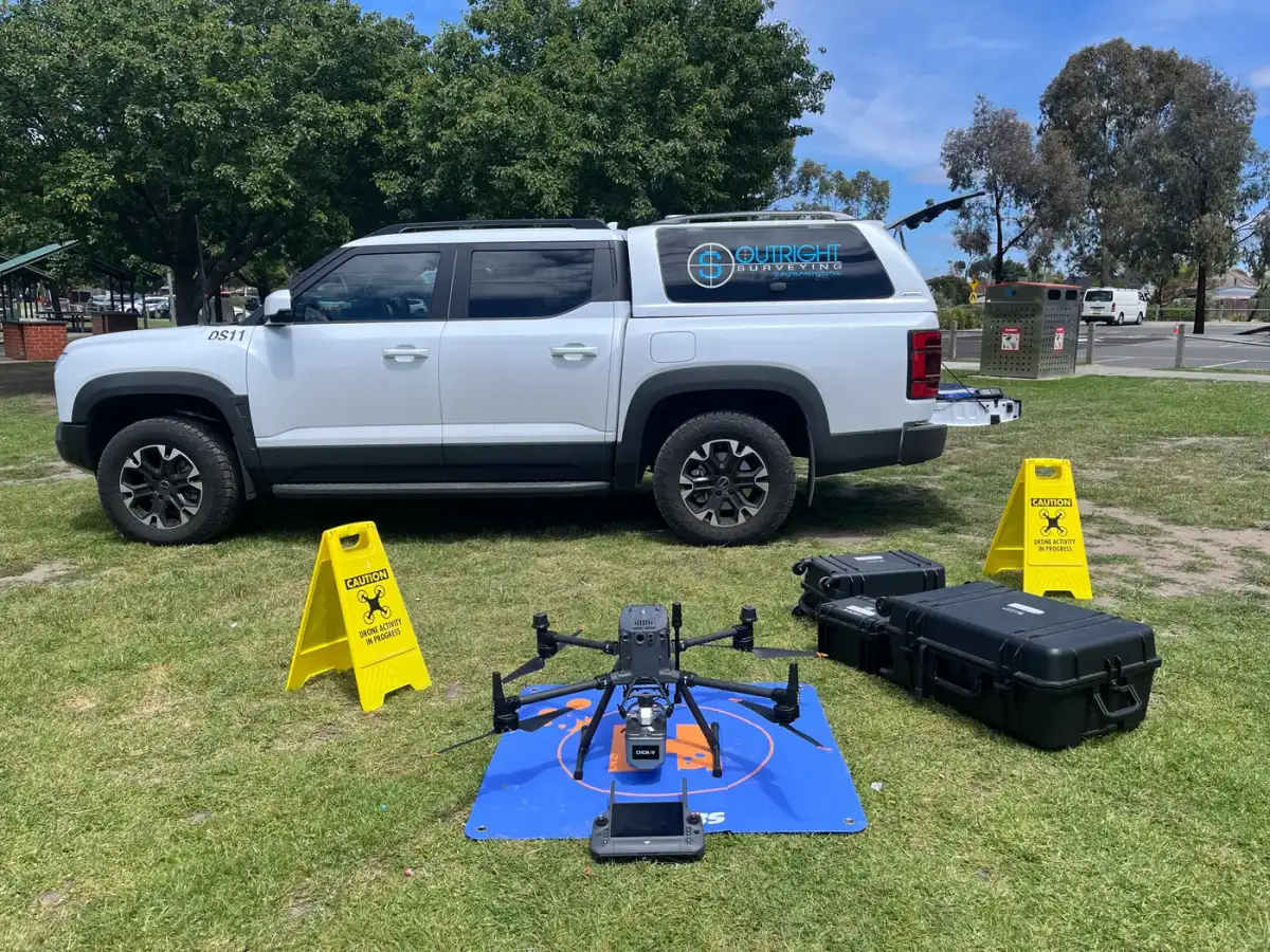 Drone set up with safety signage in place